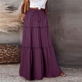 thumbnail image 6 of Women's Maxi Skirt A Line Tiered Long Elastic Waist High Swing Beach, 6 of 9