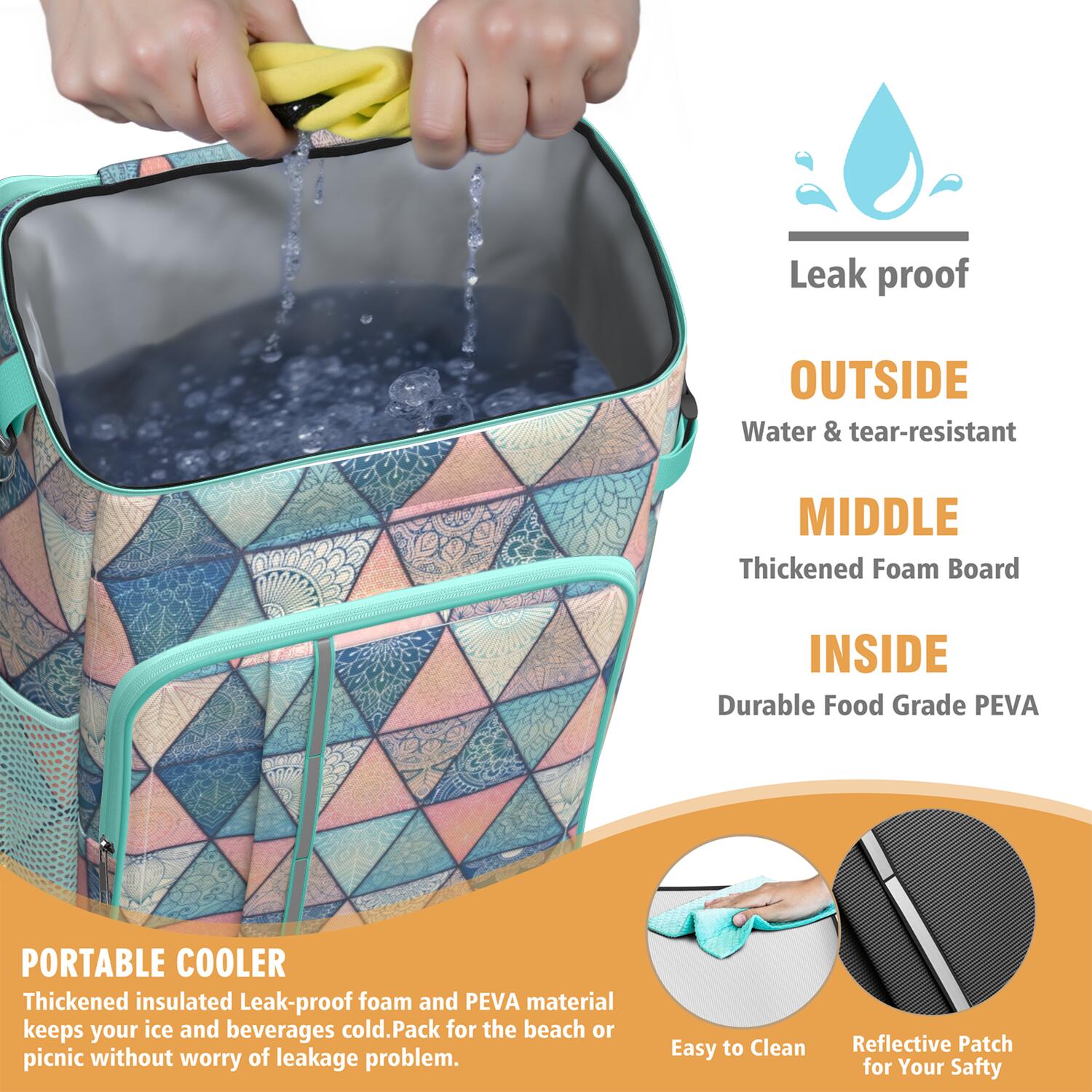 Travel Cooler Bag - Boho Bohemia Pioneer Flower Geometric Line Art Camping Beer Cooler Backpack with Bottle Opener- Waterproof Insulated Picnic Backpacks - Cooler Bag for Beach