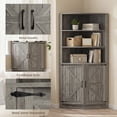 thumbnail image 6 of Jableast 67" Tall Farmhouse Corner Cabinet with Barn Door Design, Wooden Storage Cabinet with Open Display Shelves, Corner Hutch with Hidden Storage for Living Room, Kitchen, Bathroom, Grey, 6 of 8