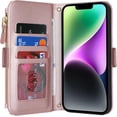 thumbnail image 4 of for iPhone 14 Wallet case,iPhone 14 Phone case with Zipper Card Holders for Women Slots Crossbody Flip Folio Book Cover with Credit Card Holder Men case - Rose Gold, 4 of 14