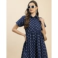 thumbnail image 5 of Moomaya Short Sleeves Spread Collar Flared Cotton Dress - Women's Elegant Dress, 5 of 9