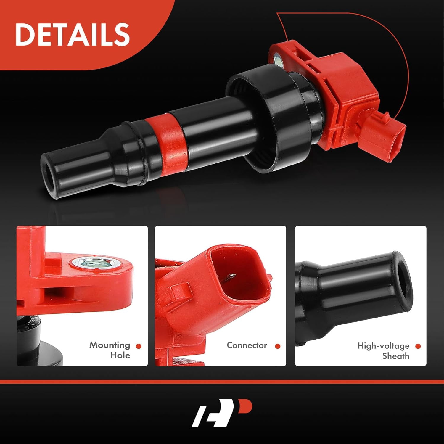 A-Premium (Red) Engine Ignition Coil Pack Compatible with Kia Soul 2012-2019, Rio 2012-2019 & Hyundai Accent 2012-2021, Veloster 2012-2017, 1.6L, 4-PC Set