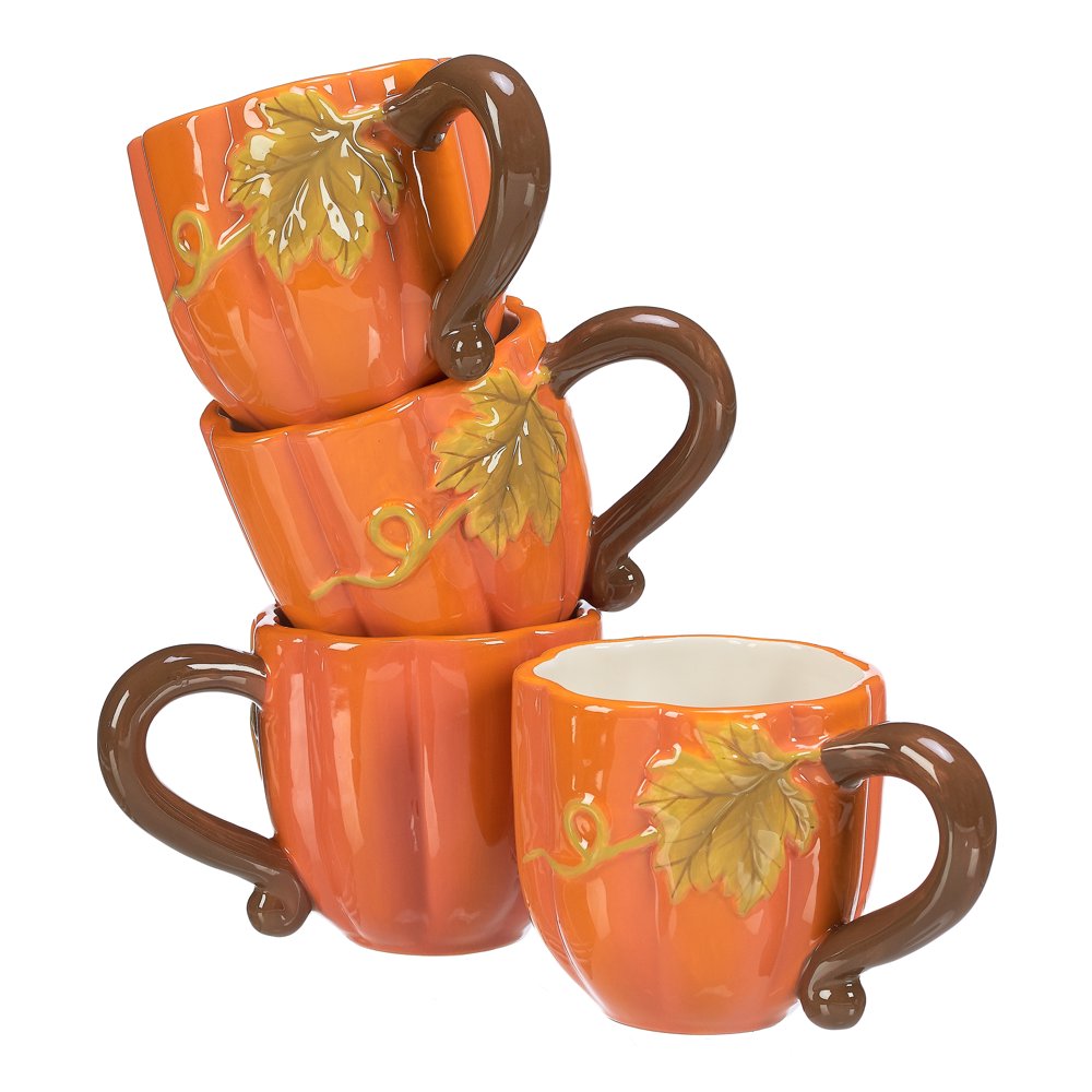 Way to Celebrate Pumpkin 4Piece Earthenware Mug Set