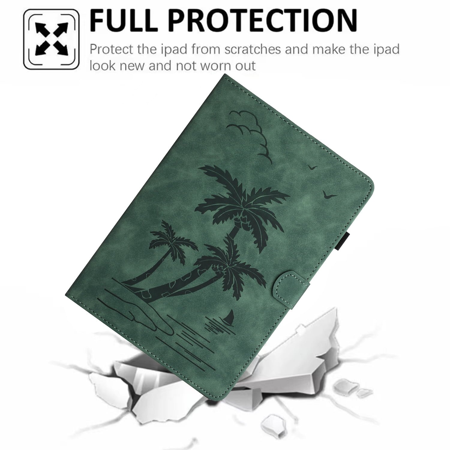 Allytechgroup iPad Air 11 Case 2024, Embossed Coconut Tree Pattern Cover, Auto Sleep Wake Function with Flip Cover Stand and Pencil Holder Case for Apple iPad Air 11 Inch 2024 Tablet,Green