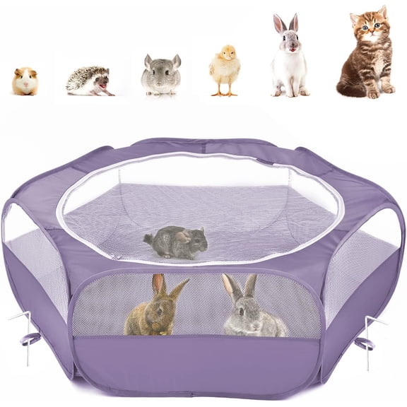 Small Playpen, Small Pet Cage Tent with Zippered Cover, Portable Outdoor Yard Fence with 3 Rod for Chick/Kitten/Puppy/Guinea /Rabbits/Hamster/Chinchillas, Purple