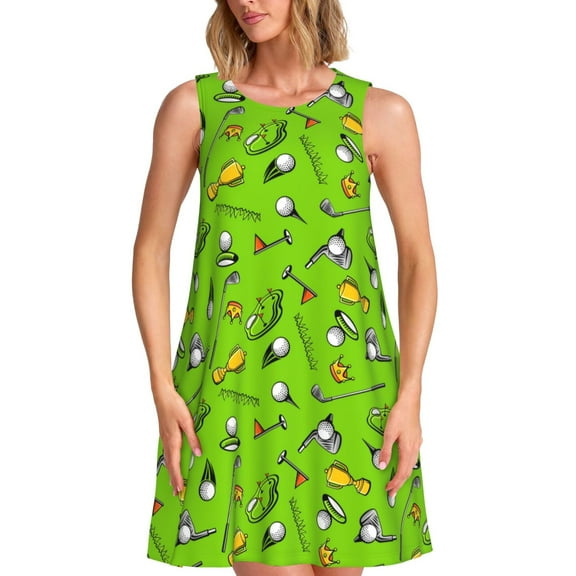 Ratiio Golf Sport Club Pattern Women's Sleeveless Dress - Casual Summer Dress with Pockets, Above Knee Length, Round Neck, Ideal for Beach, Vacation, Work