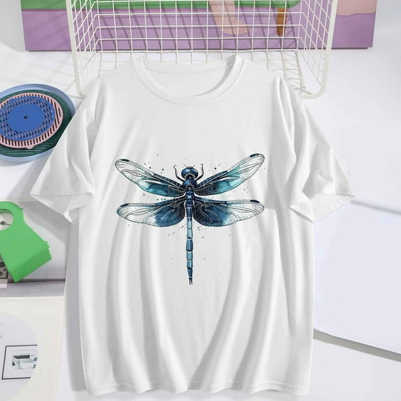 Xysaqa Womens Graphic Tees Funny Dragonflies Printed T-Shirts for Women Casual Summer Short Sleeve Cute Tops S-2X