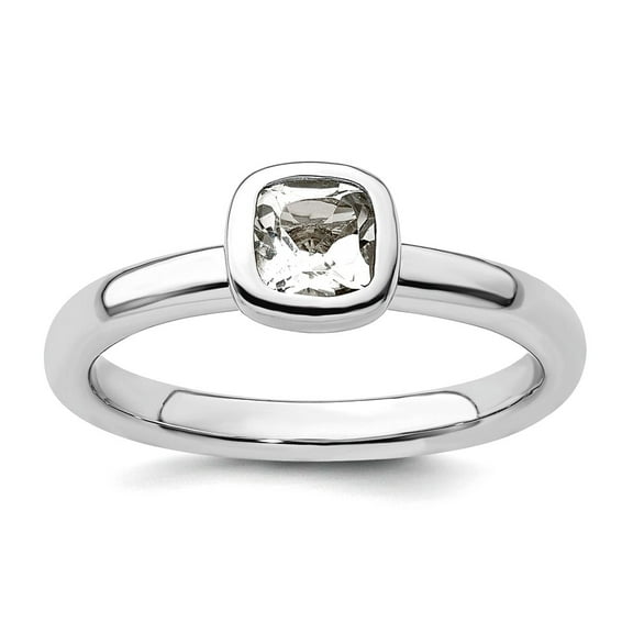 925 Sterling Silver Bezel Polished Stackable Cushion Cut White Topaz Ring Size 7 Stackable Ring for Women