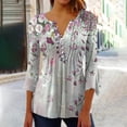 thumbnail image 2 of O-Neck Button Tunic Tops for Women Plus Size Flare Sleeve Blouse Loose-Fit Pleated Printing Shirts, 2 of 5