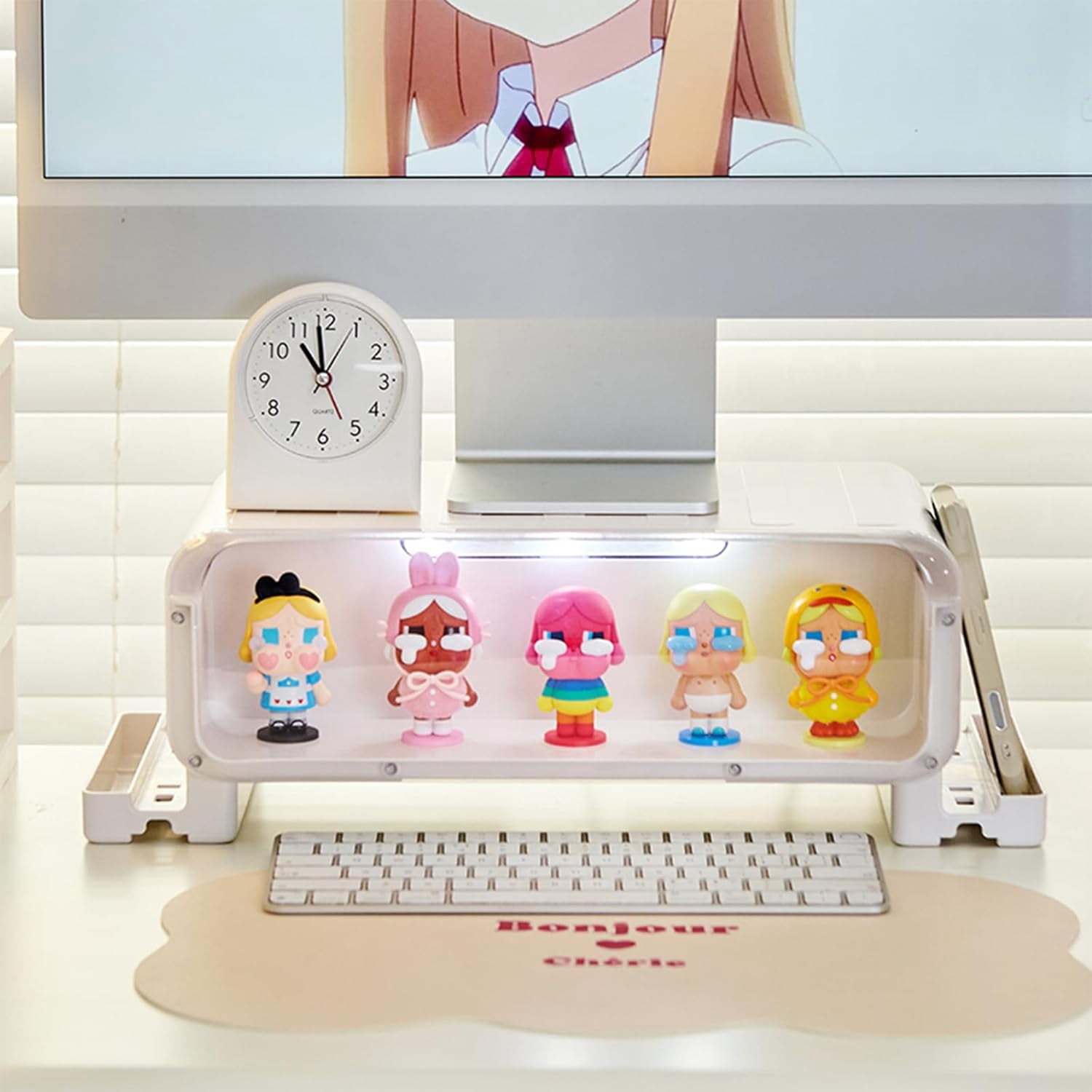 Monitor Stand Riser, Computer Monitor Stand with Drawer and Display Minifigures, Computer Desktop Stand with Lights, Removable Elevated Structure, Compatible with Computers, Desktops, and Laptops