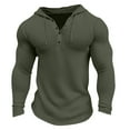 thumbnail image 3 of Momasggi Mens Waffle Knit Hoodies Casual Long Sleeve Drawstring Hooded Sweatshirt Slim Fit Muscle Hoodie Quarter Button Pullover Tops Army Green 3XL, 3 of 7