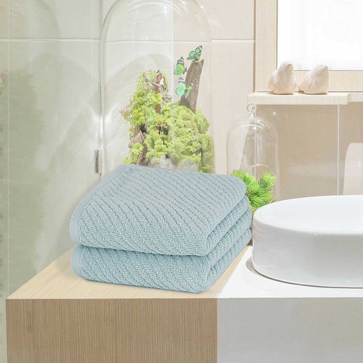 Unique Bargains 2-Pack 100% Cotton Absorbent Quick Dry Face Towels Blue