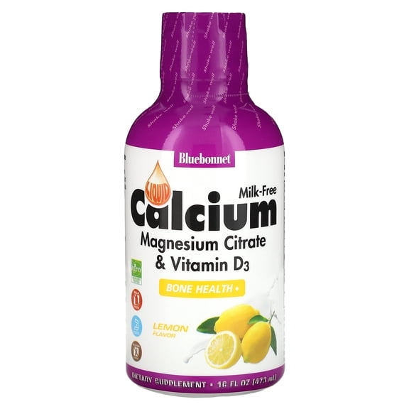 Bluebonnet Liquid Calcium & Magnesium Citrate Vitamin D3, Bone Health* 32 Days 16 Oz Lemon