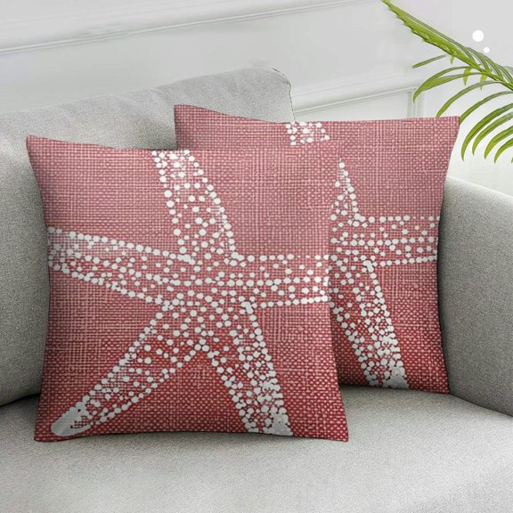 Acheng  Coral Starfish Pillow Covers Coastal Beach Nautical Decorative Throw Pillow Case Summer Beachy Cushion Cover Home Decor for Bedroom Sofa Living Room Couch Chair Outdoor,Set of 2 White