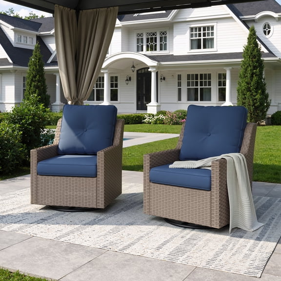 NestNook Outdoor Swivel Rocker Chair Set, All-Weather Wicker Patio Chairs with Deep Cushions, 360° Swivel Glider Chairs for Backyard, Porch & Poolside