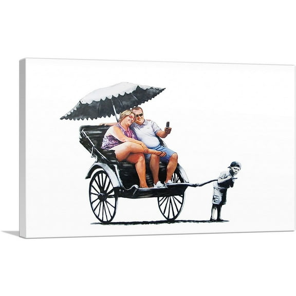 ARTCANVAS Rickshaw Kid Canvas Art Print by Banksy - Size: 26" x 18" (0.75" Deep)