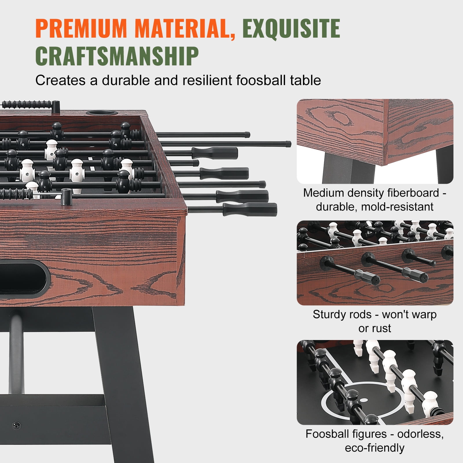 KFFKFF Soccer Table, 55-inch Regulation Size, Ideal for Indoor Use, Perfect for Home, Family, and Game Room, Comes with Foosball Set, Including 4 Balls and 2 Beverage Holders