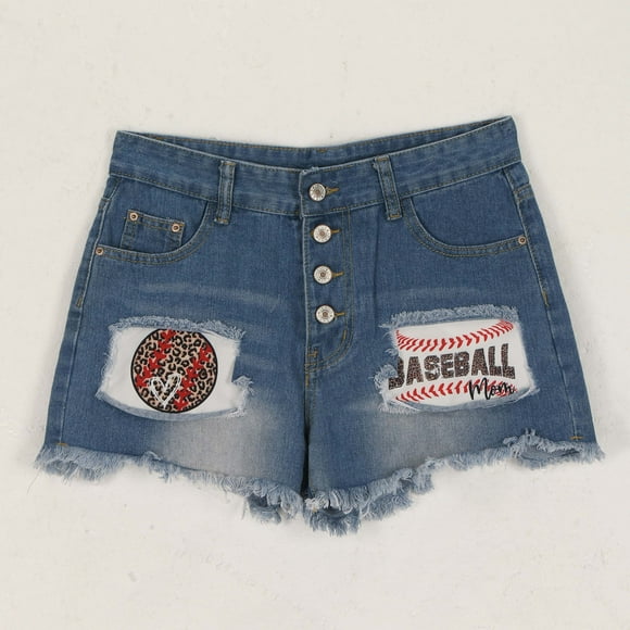 Amzcrzy Womens Shorts Jean Shorts Women Women's Fashionable Solid Color Baseball Leopard Print Casual Hole Jeans Denim Shorts Shorts Women Denim Shorts Women Lounge Shorts Women