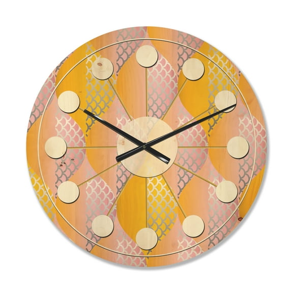 Designart 'Golden Diamond Geometrical Pattern IV' Mid-Century Modern Wood Wall Clock