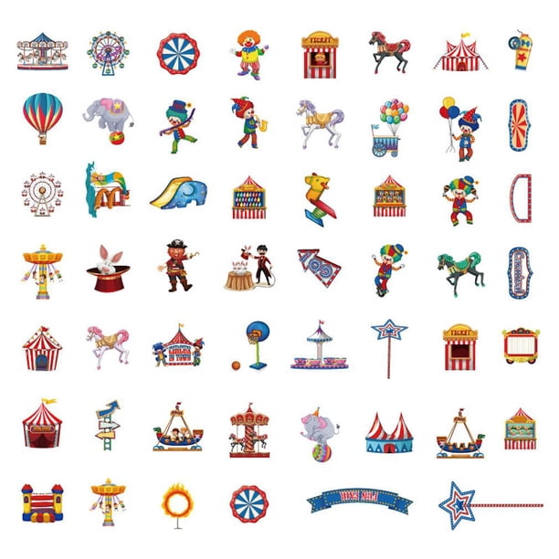 Set de pegatinas de PVC con tema de dibujos animados de circo, 54 unidades, imperme