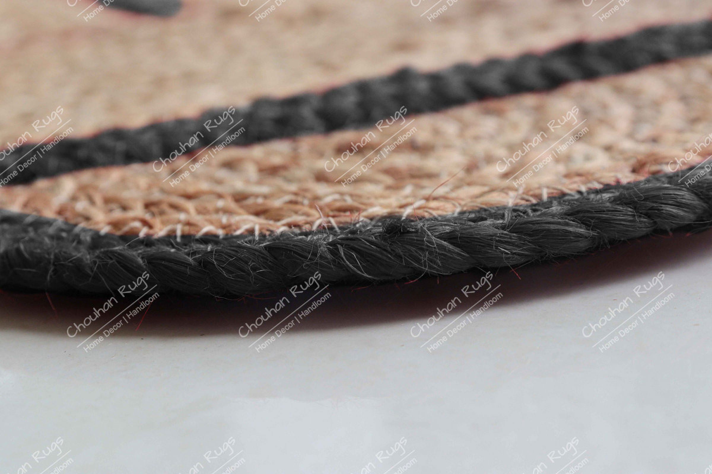 Area Rug Natural Jute Hand Braided Rug Dark Grey Scalloped Runner