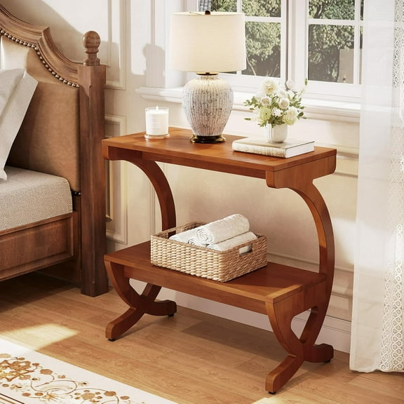 Tribesigns Mid-Century Modern Wood Nightstand with 2-Tier Storage, Easy Assembly, Walnut Color (1)