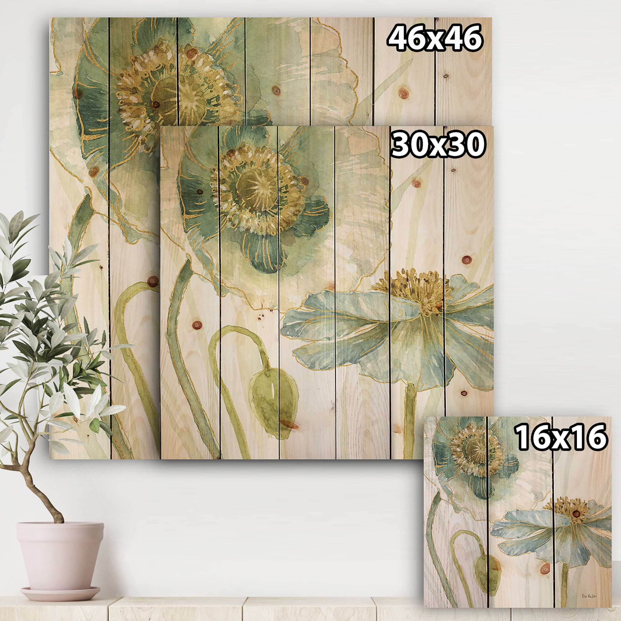 Designart 'Abstract My Greenhouse Cottage Flowers II' Traditional Print on Natural Pine Wood