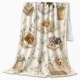 thumbnail image 2 of Vintage Bookshelf Puppy Vignettes, Cozy Pet Portrait Pattern, Warm Flannel Blanket for Living Room and Bedroom, Dog Lovers Just Because Gift, Pet Lover Home Decor, 2 of 9