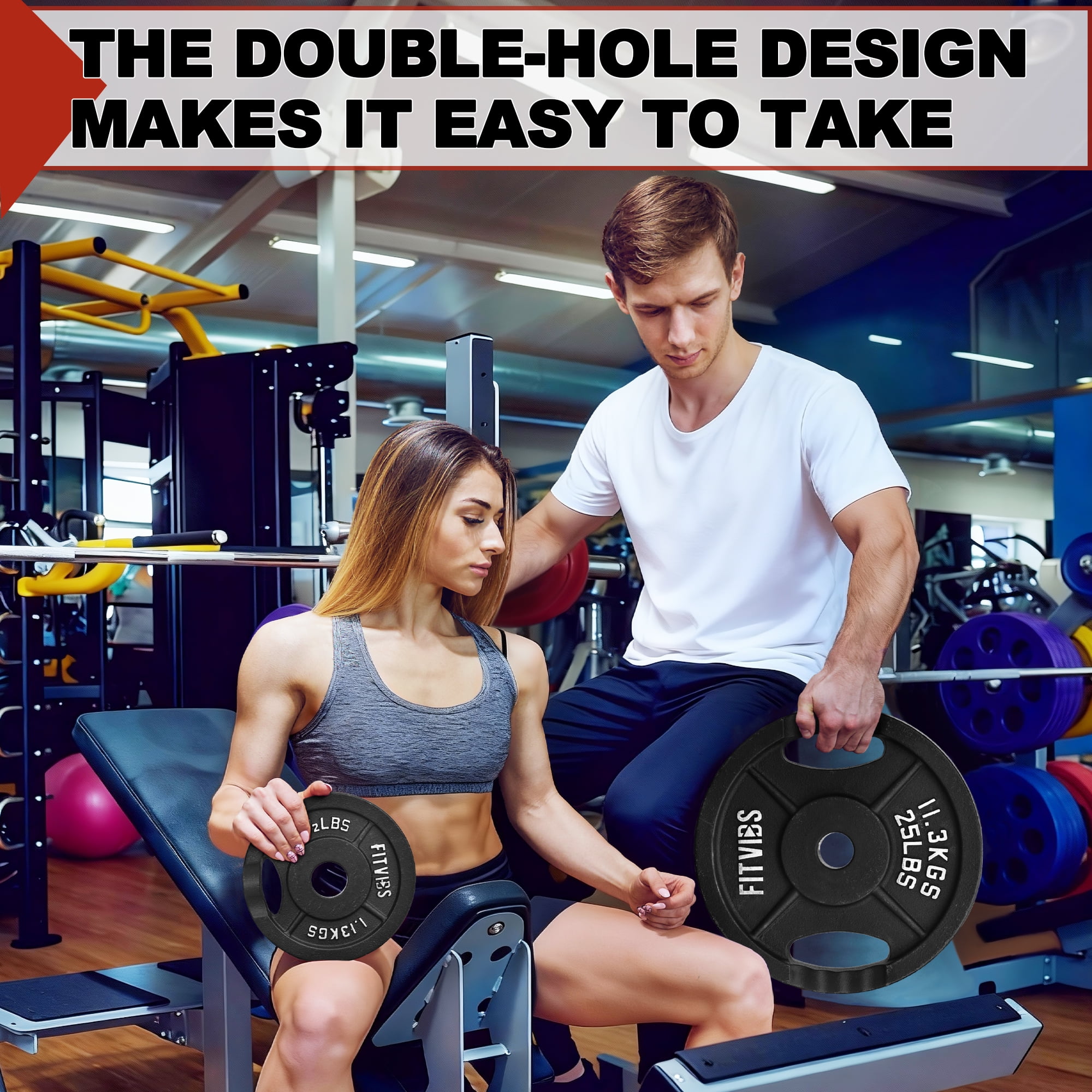 FlexWave 1-Inch Olympic Cast Iron Weight Plates Set – 50LB Total (2x25lb) – Perfect for Standard Olympic Barbells