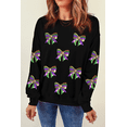 thumbnail image 2 of Women's Black Sequin Mardi Gras Bow Graphic Drop Shoulder Pullover Sweatshirt | [ZhiHiMeRi] | (US 20-22)2XL, 2 of 5