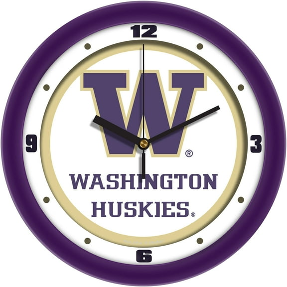 Washington Huskies 11.5'' Suntime Premium Glass Face Traditional Logo Wall Clock