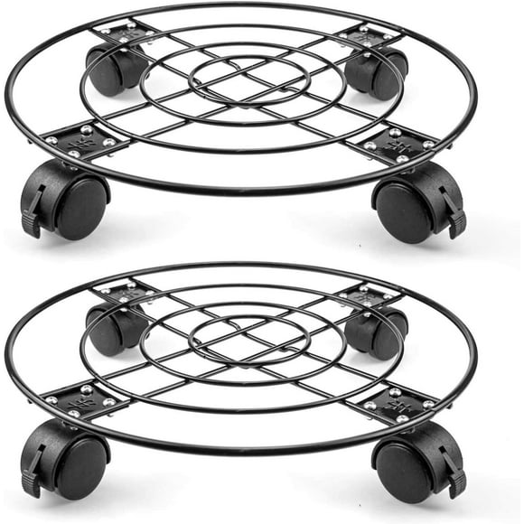 Fasmov Lot de 2 Paniers pour Plantes de 13 Pouces, Support pour Plantes en Pot en Fer Robuste avec Roulettes Verrouillables, Panier Extérieur pour Plantes d'Intérieur Do
