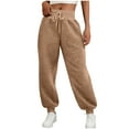 thumbnail image 5 of Frostluinai Womens Winter Sherpa Fleece Sweatpants Drawstring Waist Fuzzy Joggers Pants Warm Thick Thermal Pants Solid Cinch Bottoms, 5 of 8