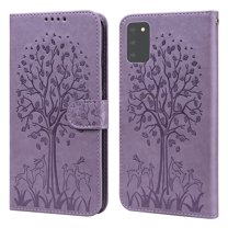 Feishell Embossing Tree & Deer Pattern PU Leather Case for Samsung Galaxy A03s (6.5 inch),Magnetic Clasp Flip Kickstand ID Credit Card Slots Wallet Shockproof Slim Phone Case,Purple