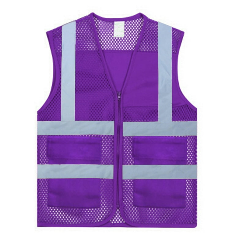 Toptie Unisex US Big Mesh Volunteer Vest Zipper Front Safety Vest with  Reflective Strips and Pockets 