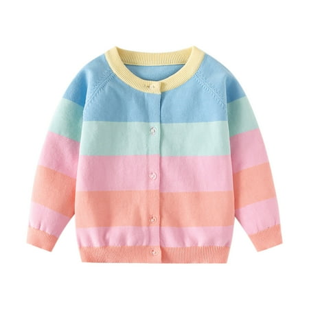 

wo-fusoul Girls and Toddlers Slim Fit Cardigan Sweater Fall Crew Neck Thermal Sweater Pink 4 Years