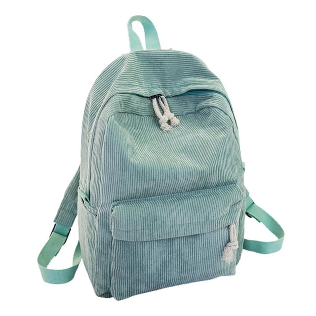 Striped Backpack Outdoor College Large Capacity Solid School Bag Female Corduroy Fashion Travel Rucksack Students Adults Light Green