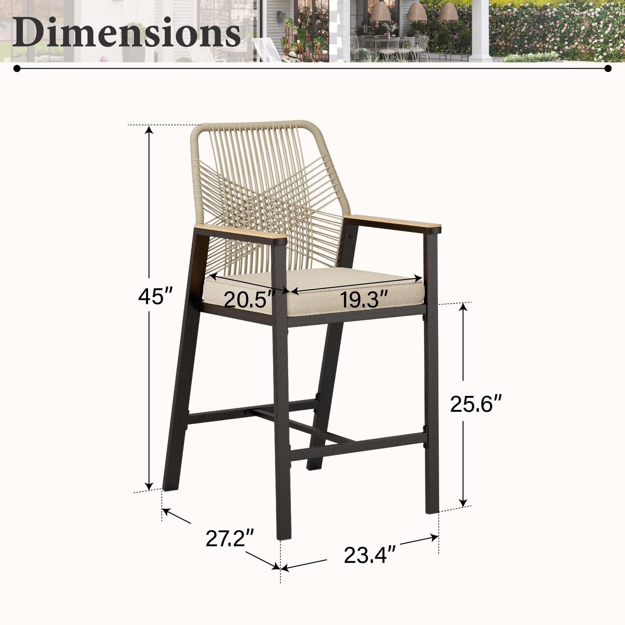 MF Studio Outdoor Bar Stool Set of 2, All-Weather Rattan Patio Counter Height Bar Chairs with Removable Cushion for Patio, Garden, Kitchen