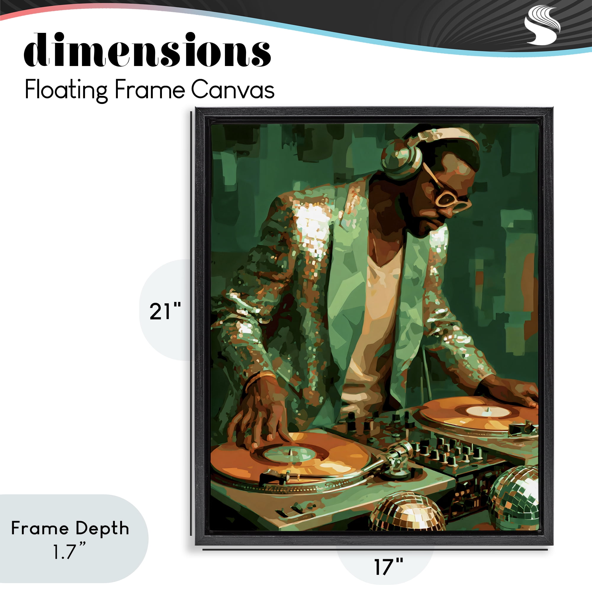 Stupell Industries Green Disco DJ Music Black Framed Floater Canvas Wall Art, design by Franklyn Gregory