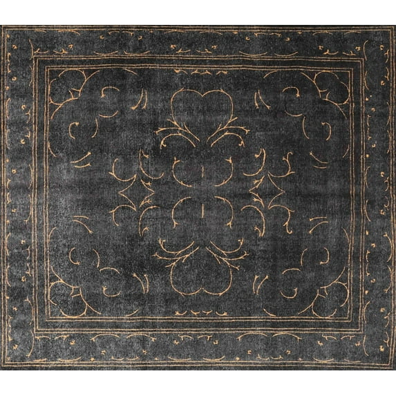 Ahgly Company Machine Washable Indoor Rectangle Traditional Charcoal Black Area Rugs, 3' x 5'