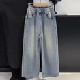 thumbnail image 7 of LEKWK Girls Jeans Wide Leg Rhinestone Beaded Denim Elastic Waist Casual Daily Party Back to School Kids Denim Clothing Pants Outfits, 7 of 7