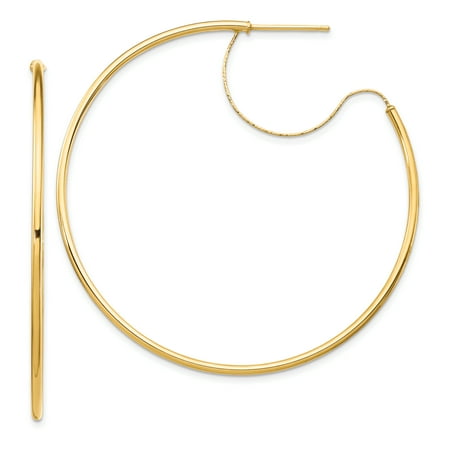 Primal Gold 14 Karat Yellow Gold 1.5x50mm Polished with Diamond-cut wire Hoop Earrings