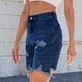 thumbnail image 5 of SWSMCLT Women's Jean Denim Shorts Mid Rise Shorts Pocket Button Casual Shorts Fashion Distressed Summer Blue Large, 5 of 5