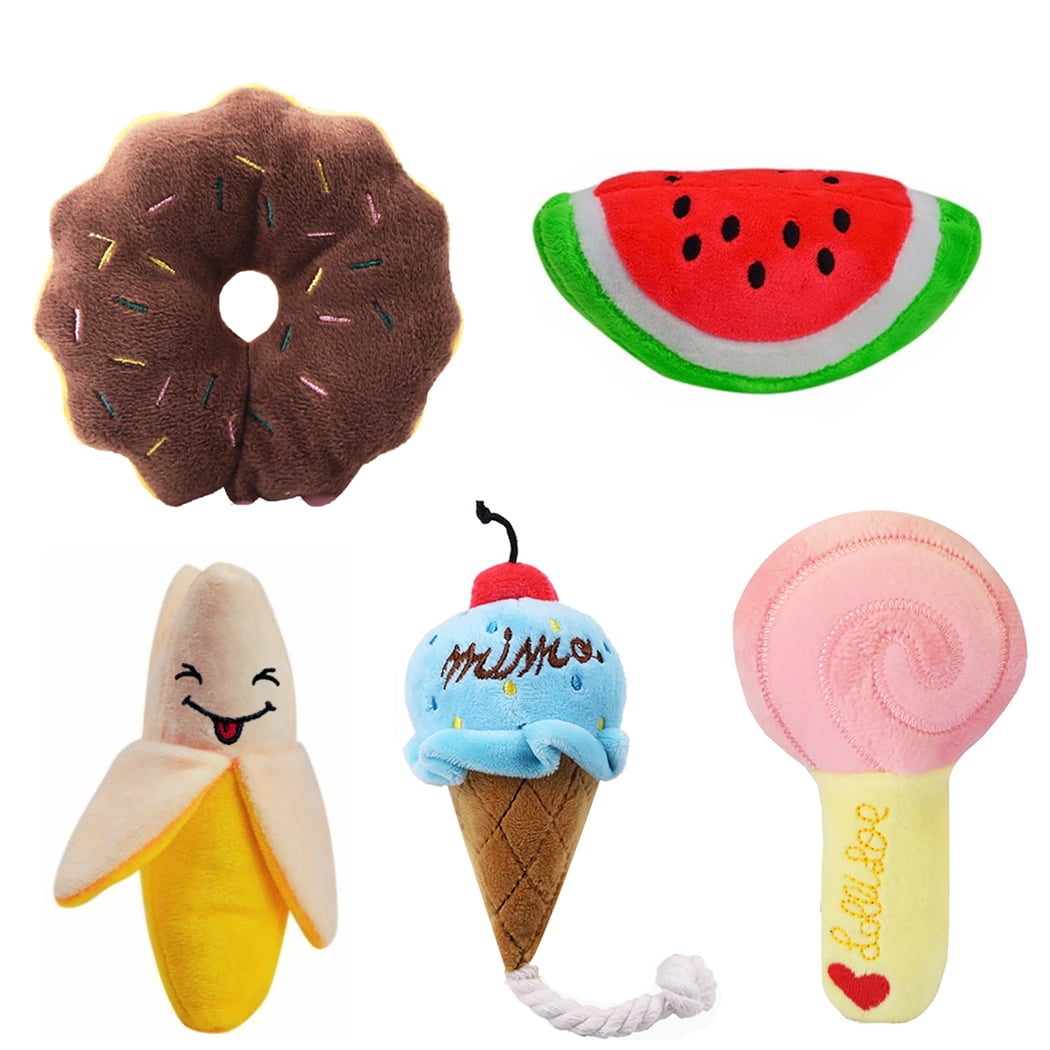 5PCS Dog Plush Toy Lollipop Watermelon Ice Cream Banana Dog Toy Donut ...
