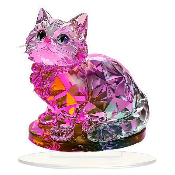 Desktop Ornament - Acrylic Decorative Ornaments - Colorful Desktop Decoration Acrylic Decorative Logo Cat Colored 2D Flat Decoration Mini Cat Decoration Desktop Decoration - 1 Cat Figurine