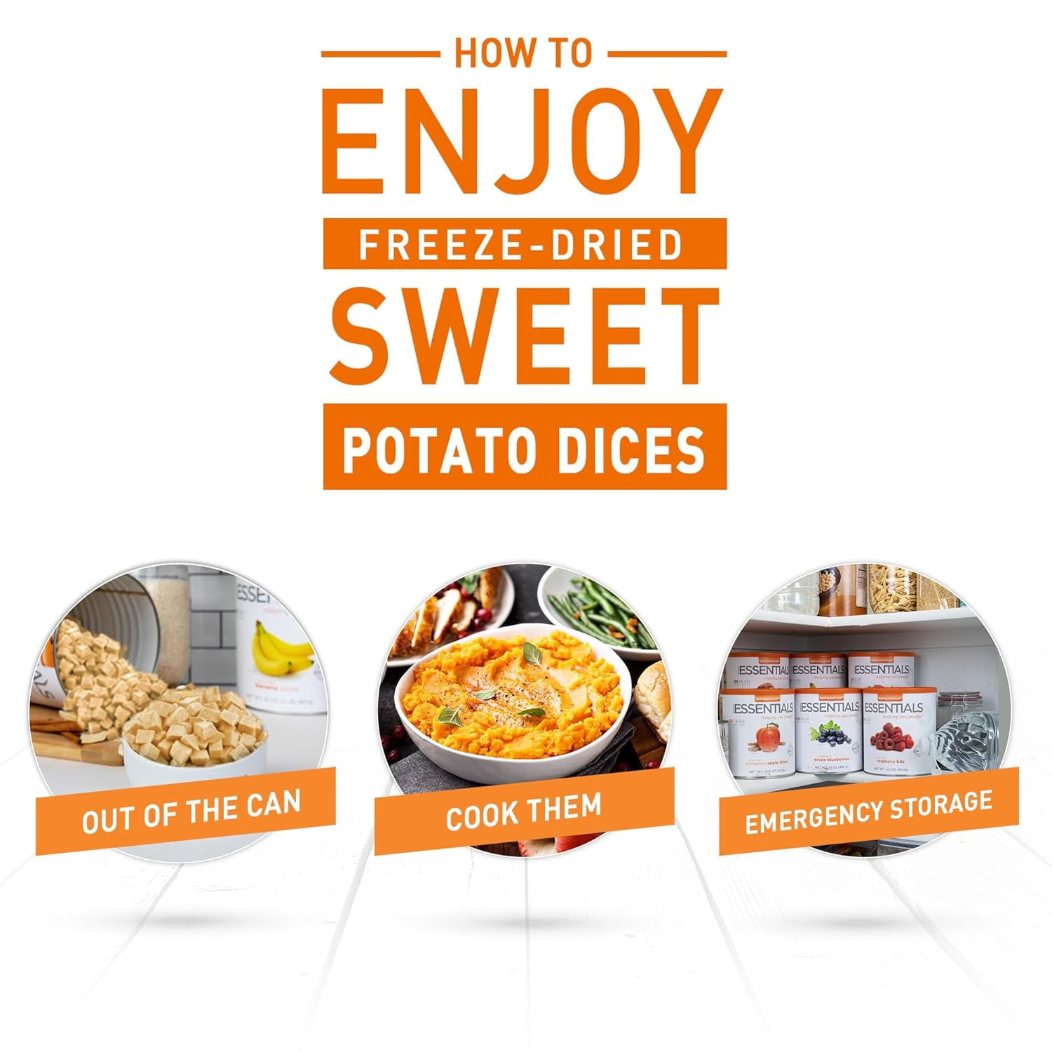 Emergency Essentials Freeze-Dried Sweet Potato Dices #10 Can, Vegetables, Sweet Potatoes, Emergency Prep Food, Nutritious Emergency, Bulk, 30-Year Shelf Life
