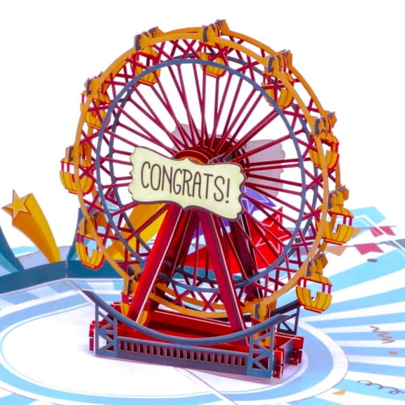 Ferris Wheel 3D Pop Up Card For Everyday, Birthday, Thank You, Love, Thinking of You, All Occasion or Just Because | 5" x 7" Includes Envelope and Note
