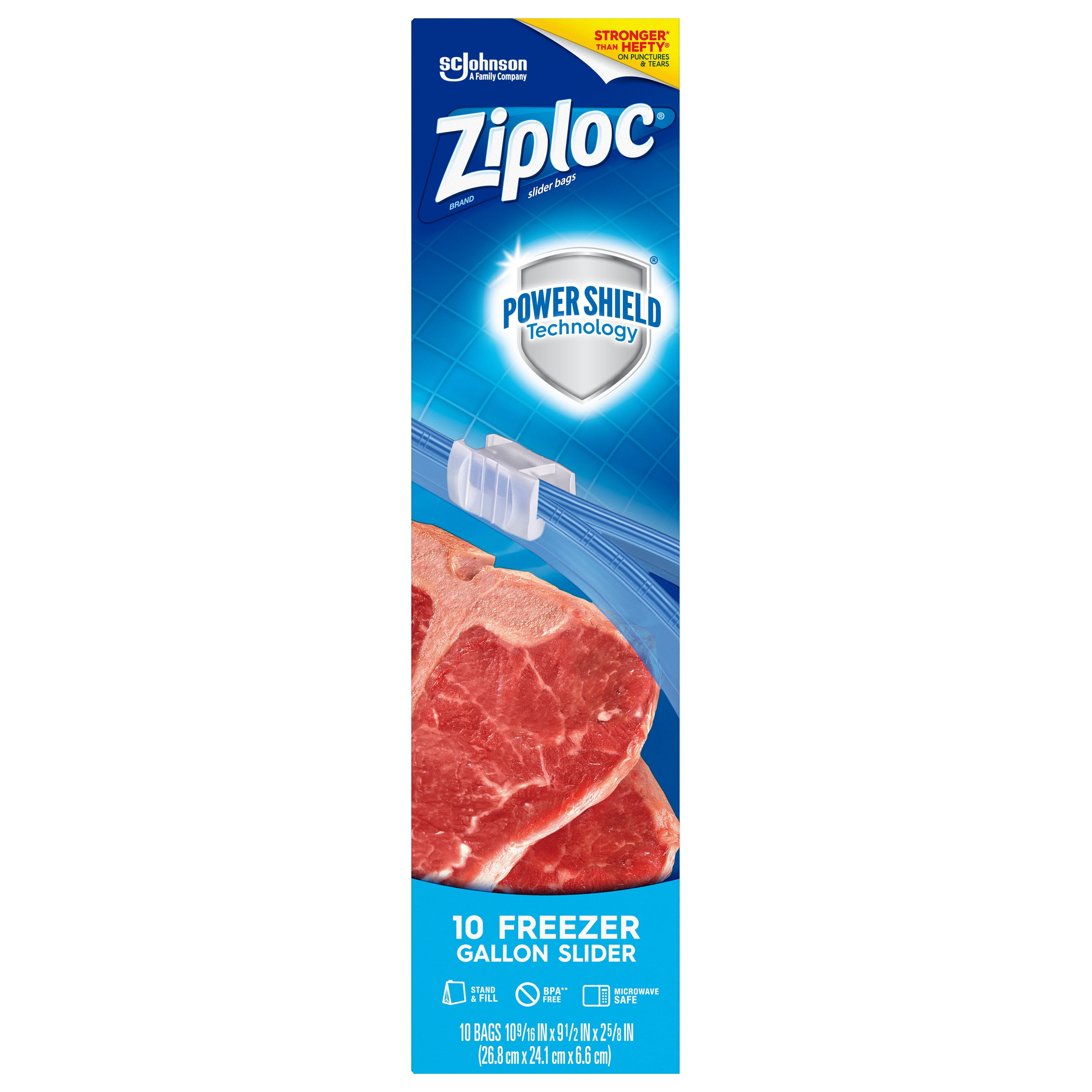 Ziploc® Brand Slider Freezer Bags with Power Shield Technology, Gallon, 10 Count