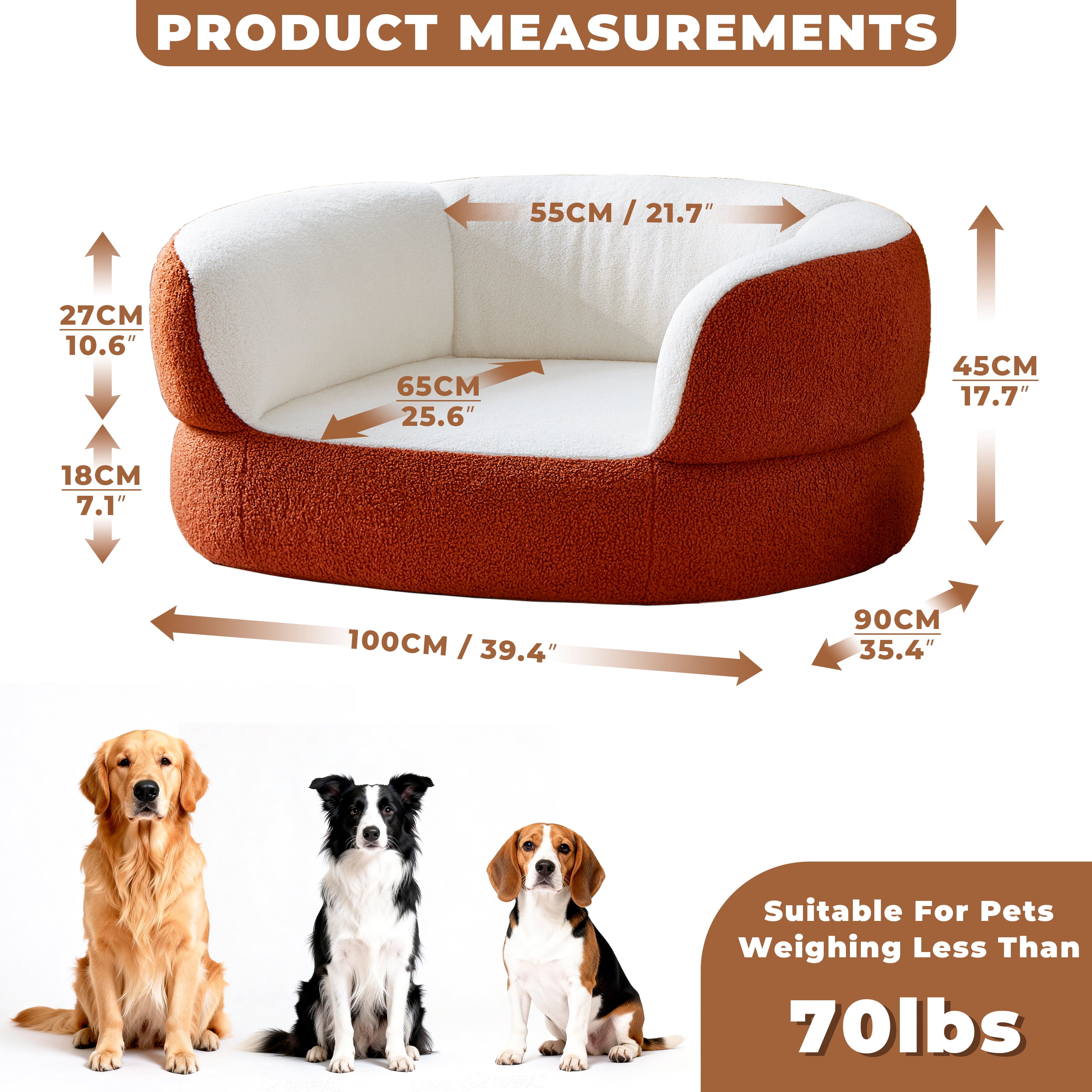 Faux Shearling Indoor Dog Bed Couch for Large and Medium Dogs under 70 lbs, Orthopedic Donut Round Elevated Furniture Pet Bed Sofa with High Backrest, No Assembly Required