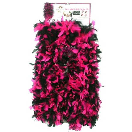 Girls Night Out Party Kit Bachelorette 4 Feather Boas, Rings, Clips 1 Tiara Hot Pink